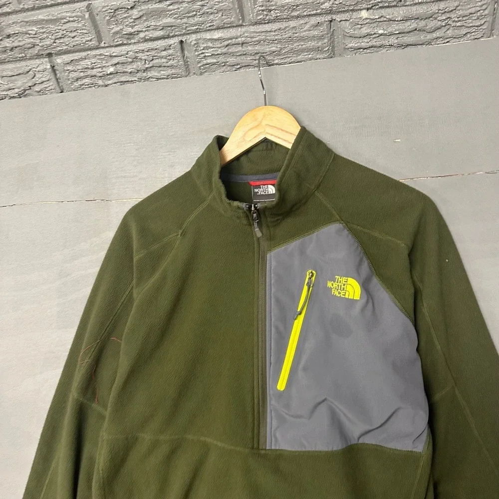 The North Face Mens XL Quarter Zip Fleece Pullover Olive Green Grey‎ 2543